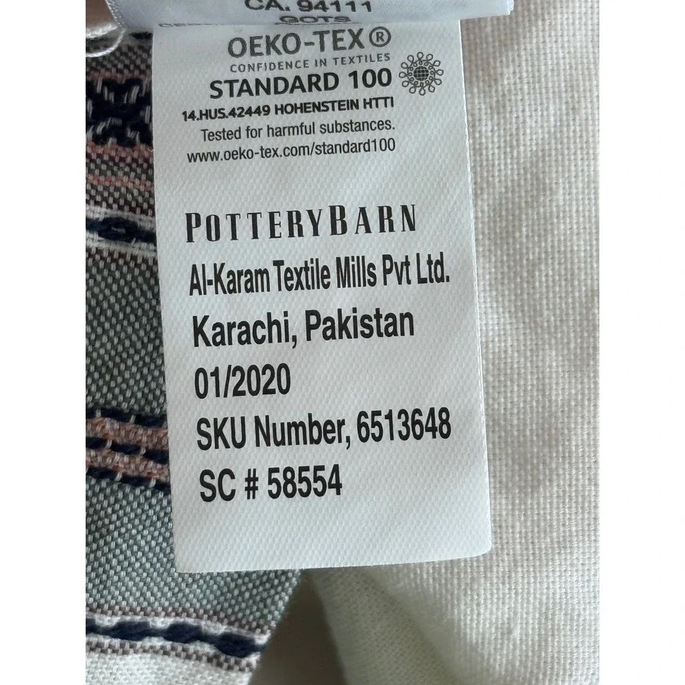 Pottery Barn Organic Cotton Striped Duvet Cover Set 2 Euro Shams Cream Sage Navy